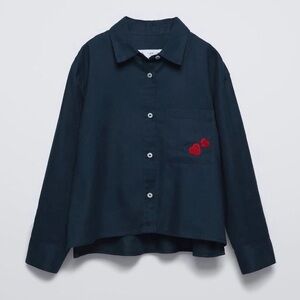 New Zara Girl’s Navy Blue Red Hearts Blouse button down Size 13-14 years NWT